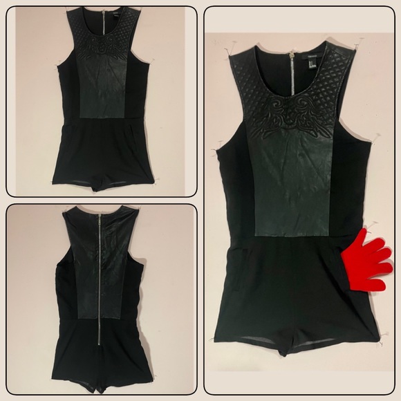 BLACK SHORTS JUMPSUIT… w/ FAUX LEATHER…Sz S…💖Preloved💖 - Picture 8 of 8